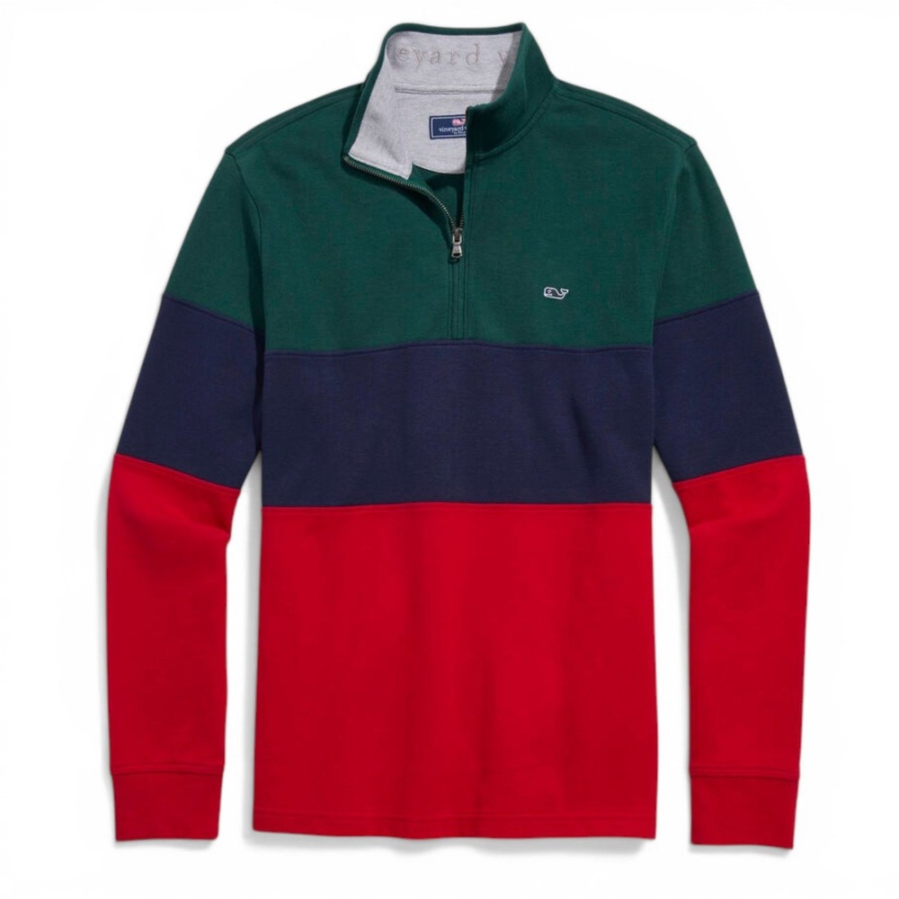 Vineyard Vines Saltwater Quarter Zip Mens Medium Tri-Color Blocked‎ Preppy NEW